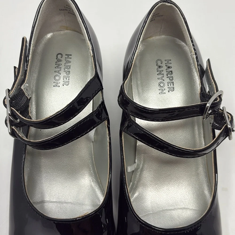 HARPER CANYON: Shiny Black Dress Shoes, Kids Size 13M. Double Buckle